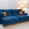 Sofá Retrátil Reclinável Gran Bello 2.90m Veludo Azul - Molas Ensacadas Pocket