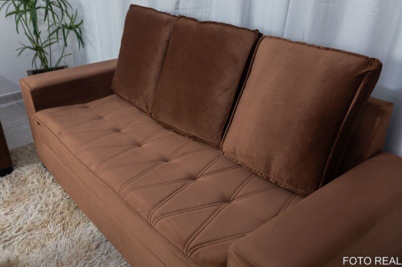Sofá 3 e 2 lugares França com Puff Veludo Cobre Larg. 1.86m - Imagem 4