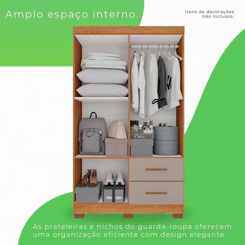 Roupeiro Solteiro Estrela Cinamomo/Off 4 Portas C/ Pés Larg. 1.00m - Sallêto - Imagem 2