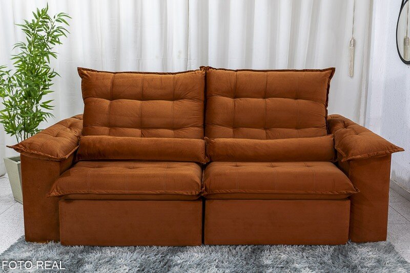 Sofá Retrátil Reclinável Emanuelly 2.30m Veludo Terracota 24 - D28 Soft - Imagem 5