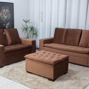 Sofá 3 e 2 lugares França com Puff Veludo Cobre Larg. 1.86m