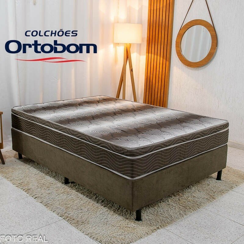 Box Casal Sued Marrom Nosso Sonho + Colchão Casal Ortopédico Light 138x188x62 - Ortobom - Imagem 2