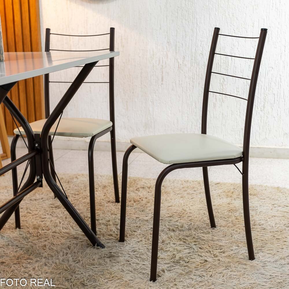 Mesa Rio Base Cabo Frio Marrom Tampo Pedra Off 100x60 4 Cadeiras Assento Creme - Teixeira - Imagem 3