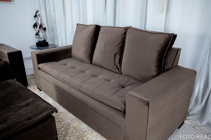 Sofá 3 e 2 lugares França com Puff Veludo Marrom A17 - Imagem 4