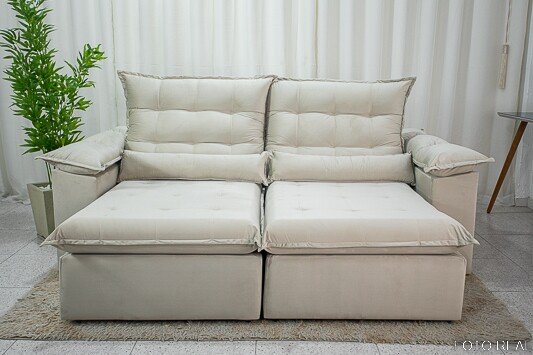 Sofá Retrátil Reclinável Emanuelly 2.30m Veludo Bege 01 - D28 Soft - Imagem 3