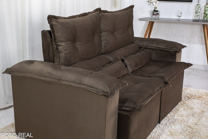 Sofá Retrátil Reclinável Nicole 1.80m Veludo Marrom A17 - Imagem 5