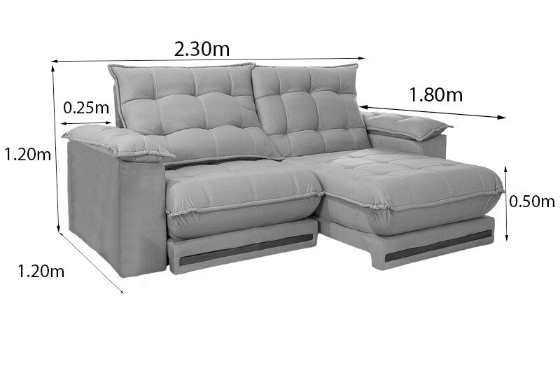 Sofá Retrátil Reclinável Barcelona 2.30m Veludo Prata 321- D33 e Molas Ensacadas - Imagem 9