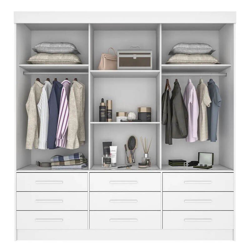 Guarda-Roupa Casal New Star 3 Portas 9 Gavetas Branco c/Espelho Larg. 1.80m Sallêto - Imagem 2