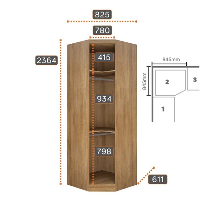 Modulado Cumaru/Fendi Fosco 1 Roupeiro Moderni 4 Pts + 2 Criado Rizon + 1 Canto Oblíquo Rizon + 1 Aéreo 3 portas Rizon - Novo Horizonte - Imagem 10