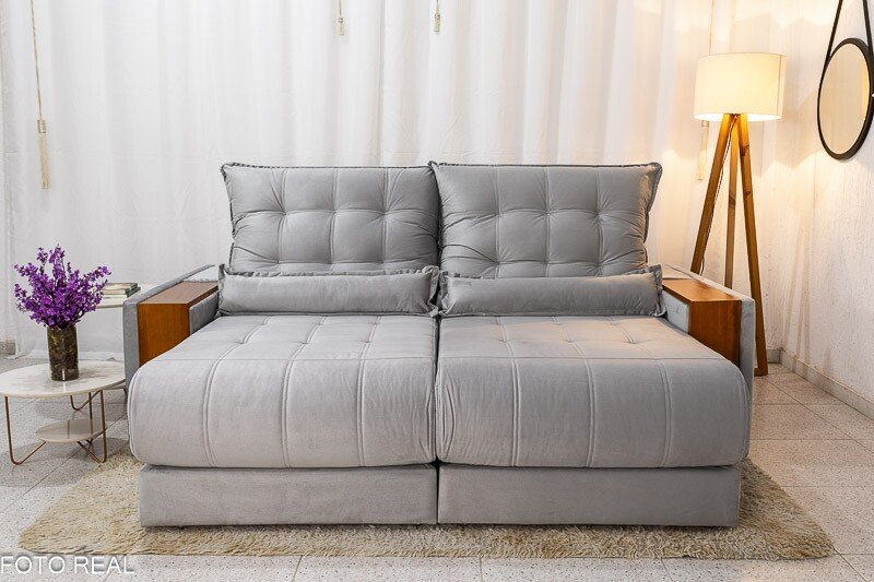 Sofá Retrátil Reclinável Gênova 2.50m Veludo Prata 823 - Molas Ensacadas - Imagem 3