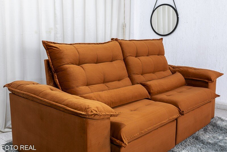 Sofá Retrátil Reclinável Emanuelly 2.30m Veludo Terracota 24 - D28 Soft - Imagem 6