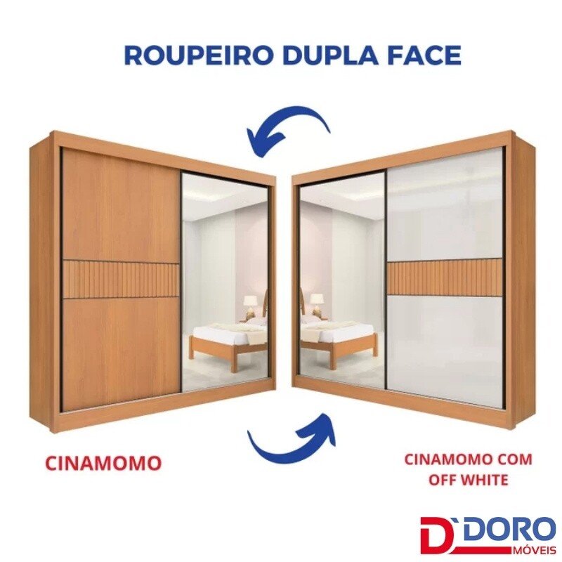 Guarda-Roupa Casal 2 Portas Titanium Ripado MDF Cinamomo/Off White Larg. 2.20m D Doro - Imagem 3