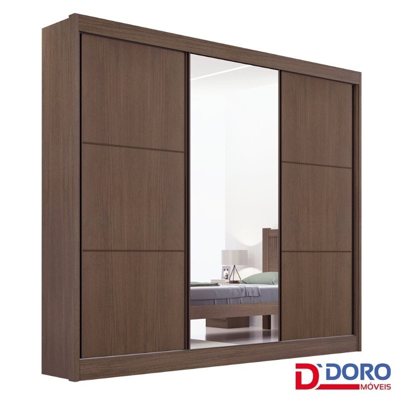 Roupeiro Casal Cristal Castanho/Linho 3 Portas 6 Gavetas 100% MDF Portas Flex Larg. 2.42m - D Doro - Imagem 2