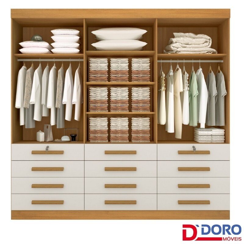 Guarda-Roupa Casal Mônaco 6 Portas 12 Gavetas Cinamomo Larg. 2.40m D Doro - Imagem 2