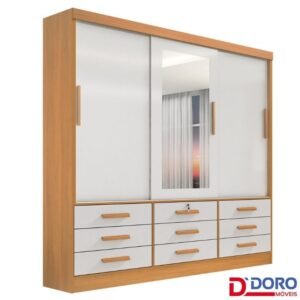 Roupeiro Casal Meridian Plus Cinamomo/Off 3 Portas 9 Gavetas C/ 1 Espelho Larg. 2.00m - D Doro