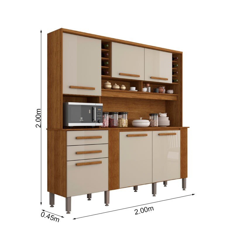 Armário Cozinha Catar Cinamomo/Off 6 Portas 2 Gavetas Larg. 2.00m - Sallêto - Imagem 3