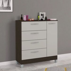 Cômoda com 1 Porta 4 Gavetas Chocolate/Off Larg. 0.86m - Poquema