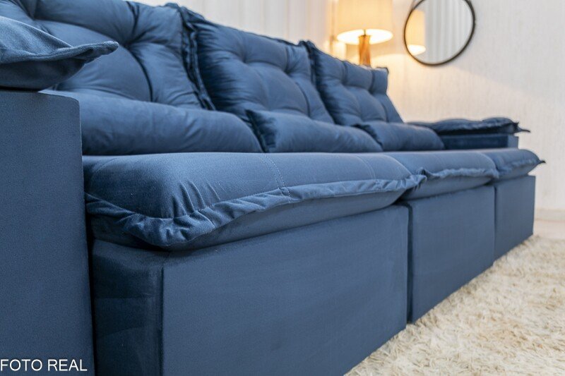 Sofá Retrátil Reclinável Grécia 2.70m Veludo Azul - Sem Caixa - Imagem 7