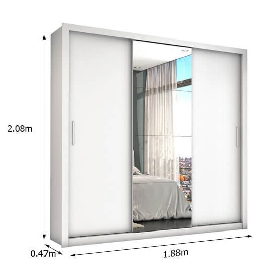 Guarda-Roupa Casal Veneza Larg. 1.88m 3 Portas com Espelho Branco Carioca - Imagem 3