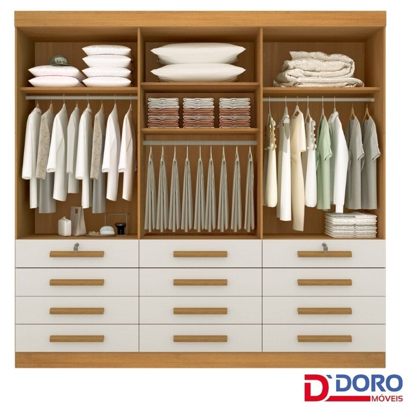 Guarda-Roupa Casal Mônaco 6 Portas 12 Gavetas Cinamomo Larg. 2.40m D Doro - Imagem 3