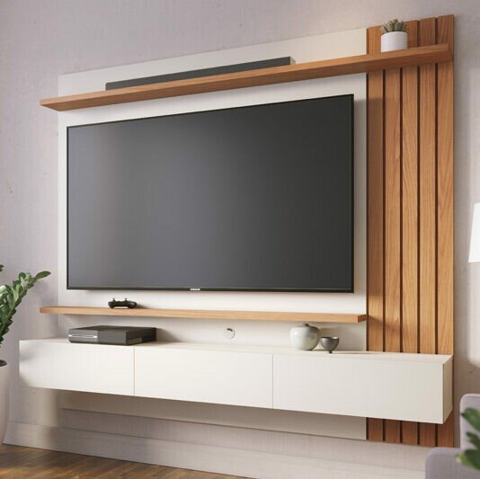 Home Suspenso Juriti Larg. 1.80m Off White/Freijó para TV até 70" - Colibri