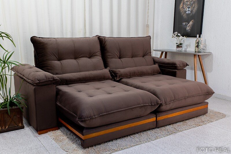 Sofá Retrátil Reclinável Ibis 2.50m Veludo Marrom 815 - D33 e Molas Ensacadas
