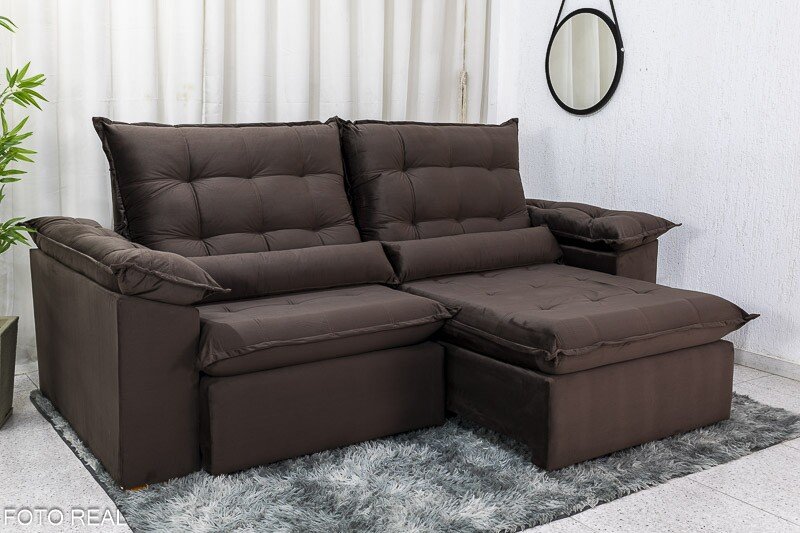 Sofá Retrátil Reclinável Emanuelly 2.30m Veludo Marrom - D28 Soft - Imagem 2