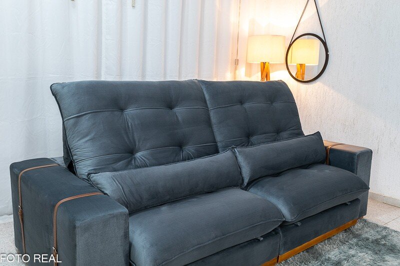 Sofá Retrátil Reclinável Toronto 2.50m Veludo Chumbo 4053 - Molas Ensacadas - Imagem 4