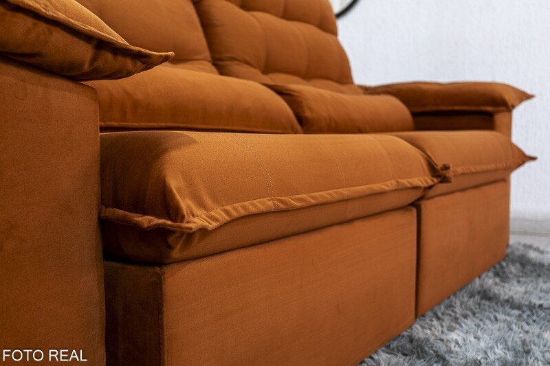 Sofá Retrátil Reclinável Emanuelly 2.30m Veludo Terracota 24 - D28 Soft - Imagem 7