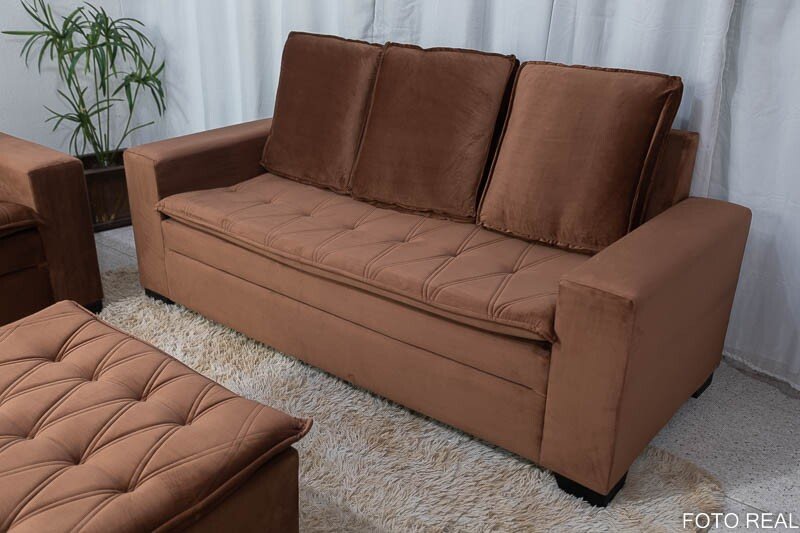 Sofá 3 e 2 lugares França com Puff Veludo Cobre Larg. 1.86m - Imagem 3