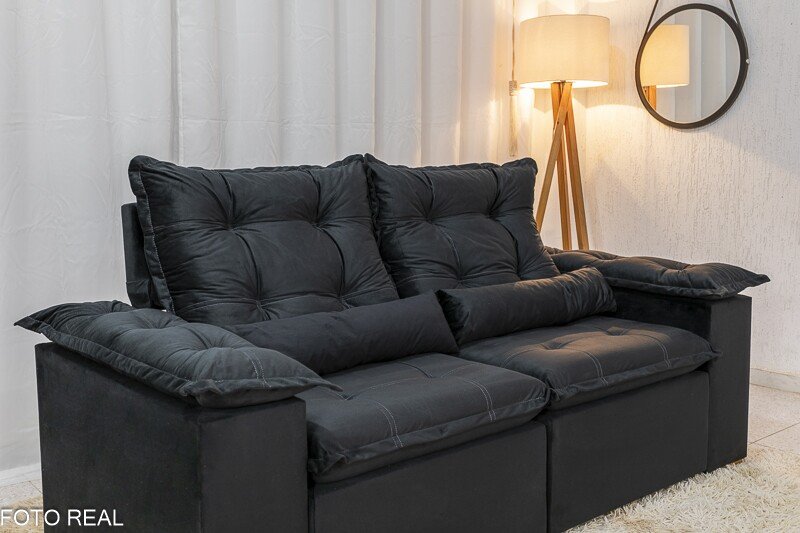 Sofá Retrátil Reclinável Grécia 2.00m Veludo Preto - Sem caixa - Imagem 6
