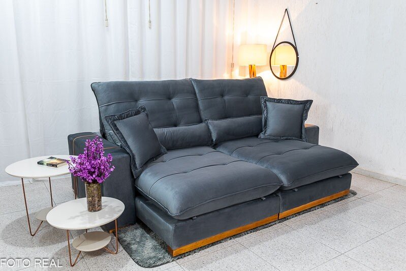 Sofá Retrátil Reclinável Toronto 2.50m Veludo Chumbo 4053 - Molas Ensacadas - Imagem 2