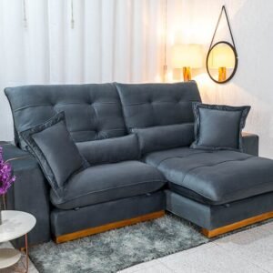 Sofá Retrátil Reclinável Toronto 2.50m Veludo Chumbo 4053 - Molas Ensacadas