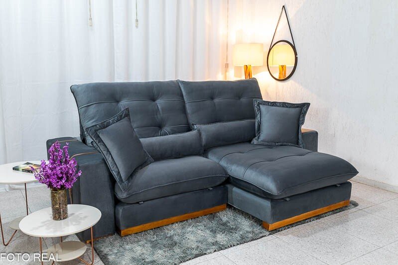 Sofá Retrátil Reclinável Toronto 2.50m Veludo Chumbo 4053 - Molas Ensacadas