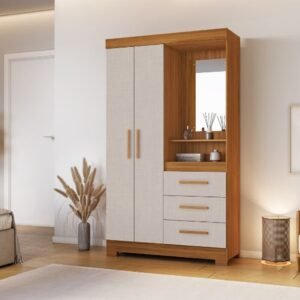 Roupeiro Solteiro NT 6020 Larg. 1.08m Freijo/Off 2 portas 3 Gavetas Flex C/Pés - Notável