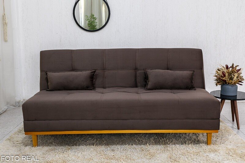 Sofá Cama Madrid Veludo Marrom 2263 Larg. 1.80m - Molas Bonnel - Imagem 3