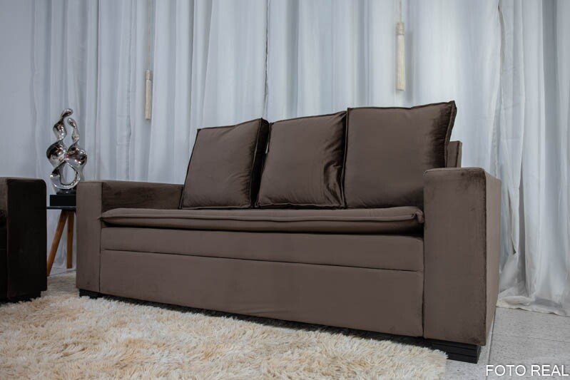 Sofá 3 e 2 lugares França com Puff Veludo Marrom A17 - Imagem 6