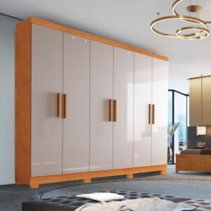 Roupeiro Casal Sergipe Nature/Off 6 Portas C/ Pés Larg. 1.80m - Bianchi