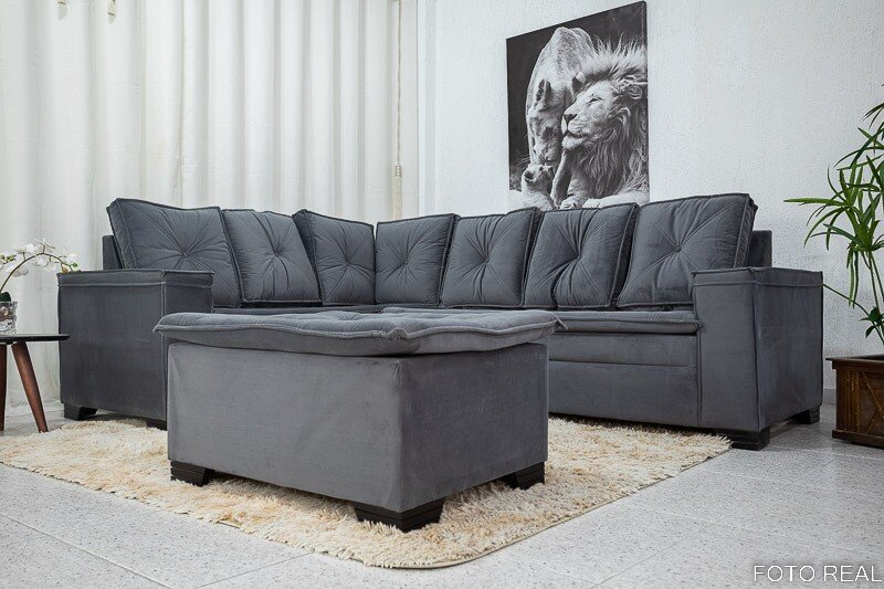Sofá Canto 5 lugares com Puff Alemanha Veludo Grafite A15 - Imagem 4