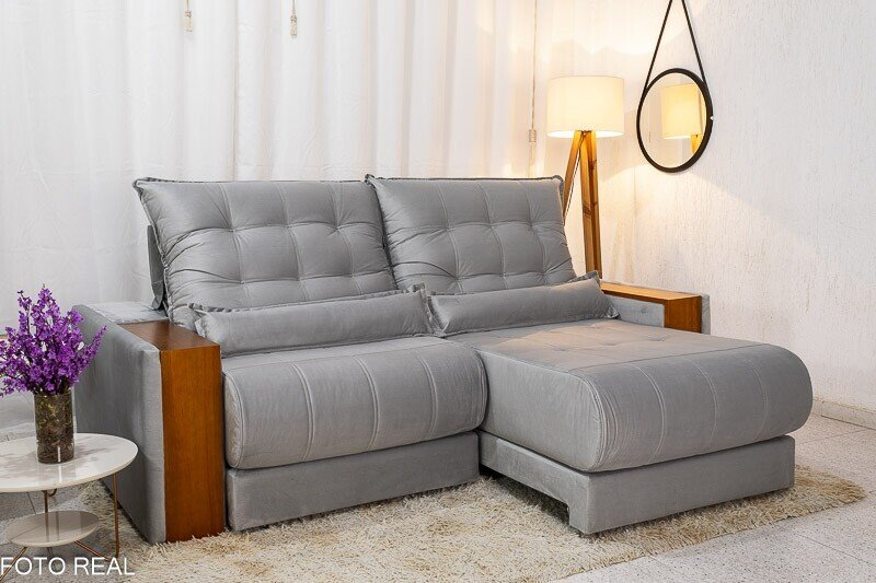 Sofá Retrátil Reclinável Gênova 2.30m Veludo Prata 823 - Molas Ensacadas - Imagem 3