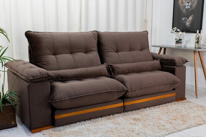 Sofá Retrátil Reclinável Ibis 2.50m Veludo Marrom 815 - D33 e Molas Ensacadas - Imagem 3