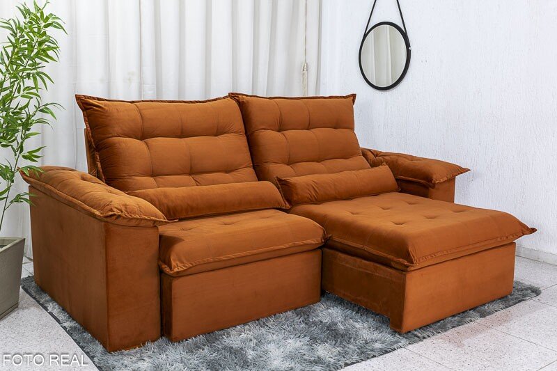 Sofá Retrátil Reclinável Emanuelly 2.30m Veludo Terracota 24 - D28 Soft - Imagem 2