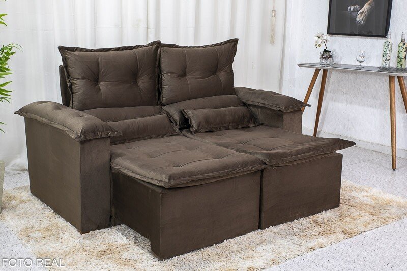 Sofá Retrátil Reclinável Nicole 1.80m Veludo Marrom A17