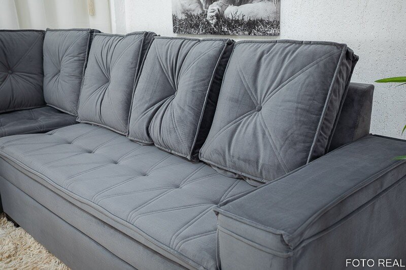 Sofá Canto 5 lugares com Puff Alemanha Veludo Grafite A15 - Imagem 6