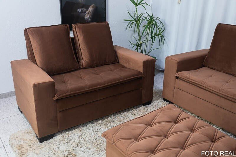 Sofá 3 e 2 lugares França com Puff Veludo Cobre Larg. 1.86m - Imagem 2