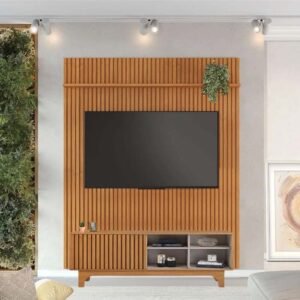 Rack Sereno Larg. 1.68m Cinamomo/Off Ripado + Painel Riso Larg. 1.82m Cinamomo Ripado para TV até 65" - JCM