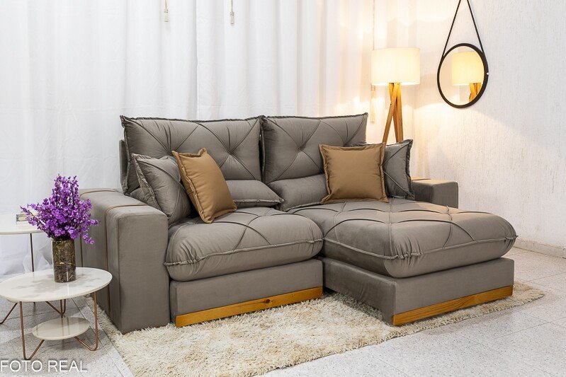 Sofá Retrátil Reclinável Gran Bello 2.30m Veludo Capuccino - Molas Ensacadas - Imagem 2