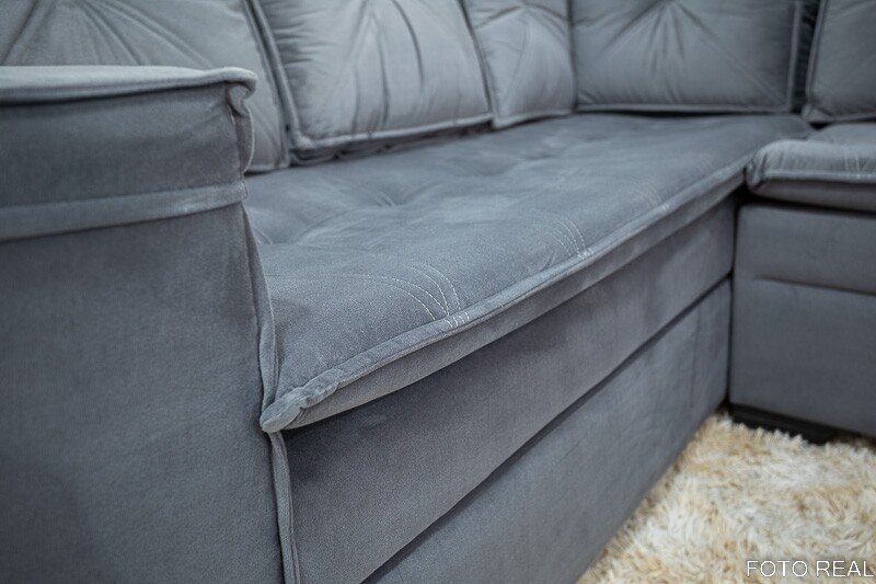 Sofá Canto 5 lugares com Puff Alemanha Veludo Grafite A15 - Imagem 8