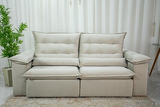 Sofá Retrátil Reclinável Emanuelly 2.30m Veludo Bege 01 - D28 Soft - Imagem 2