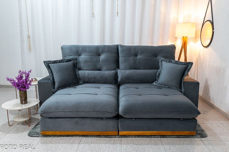 Sofá Retrátil Reclinável Toronto 2.50m Veludo Chumbo 4053 - Molas Ensacadas - Imagem 3